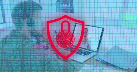 Biometric Fingerprint Shield Over Digital Communication Background