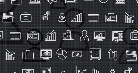 Business and Finance Icon Grid on Digital Interface