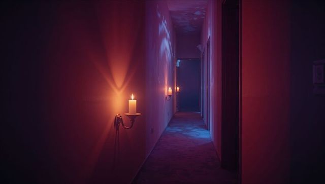 Ambient Corridor with Warm and Cool Candles Shedding Light