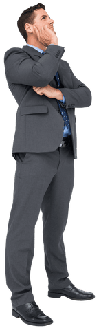 Thoughtful Businessman Pondering Strategically Transparent Background