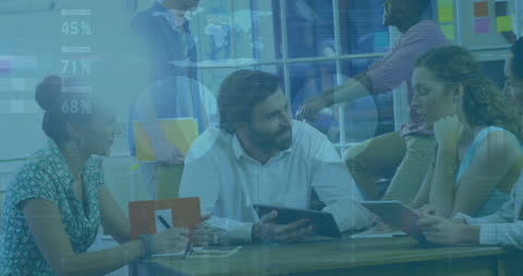 Diverse Team Discussing Tech and Data Concepts in Office