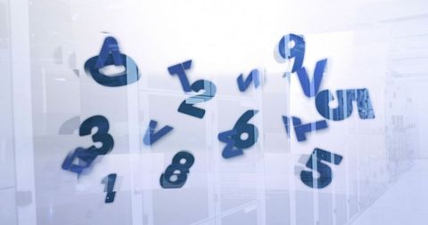 Floating blue numbers in digital data center environment