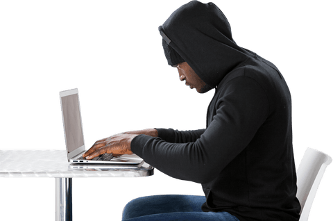transparent side view hacker typing on laptop with hood - Download Free Stock Videos Pikwizard.com