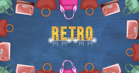 Retro Fashion and Accessories on Blue Background