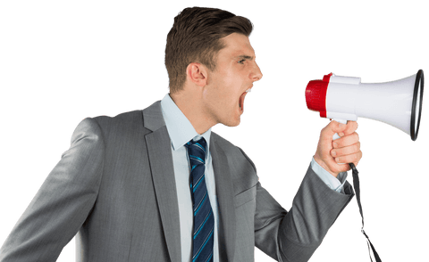 Caucasian Businessman Shouting with Loudspeaker on Transparent Background - Download Free Stock Videos Pikwizard.com