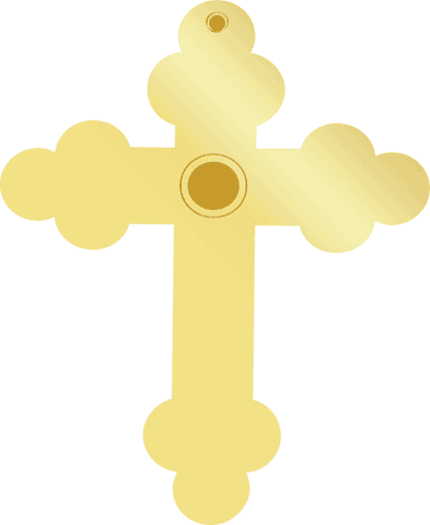 Gold trefoil cross with central circle on transparent background