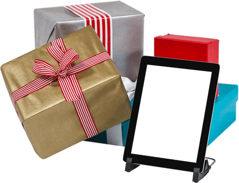 Tablet with Colorful Presents Transparent Background Gatsby-esque Delight