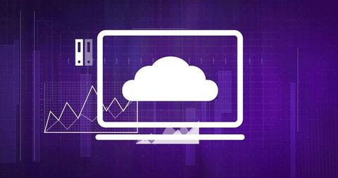 Displaying cloud computing dashboard on laptop outline with analytics charts