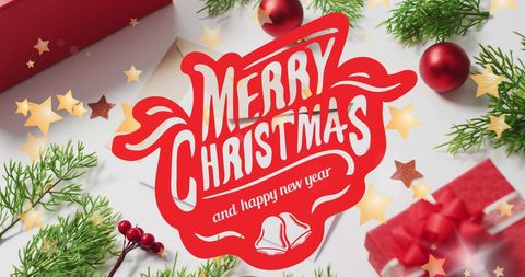 Bright Merry Christmas and Happy New Year Greeting Card