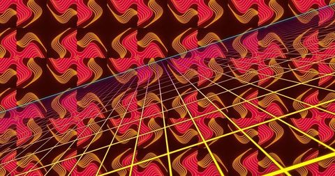Futuristic Neon Wave Patterns with Digital Grid
