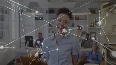 Woman in Modern Office with Network Technology Integration Concept