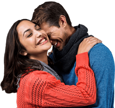 Transparent Joyful Couple Embracing Warmly