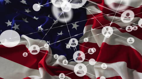 Digital Network and Cybersecurity Technology on American Flag