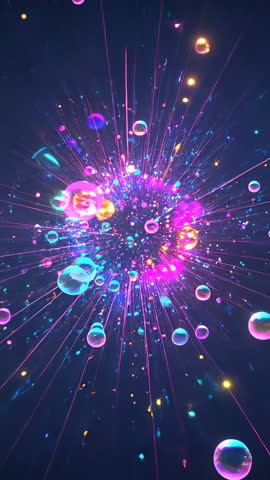Pulsing Neon Core Explosion Vertical Motion Background with Bubbles, Rays and Particles
