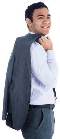 Smiling Biracial Businessman with Suit Jacket on Transparent Background