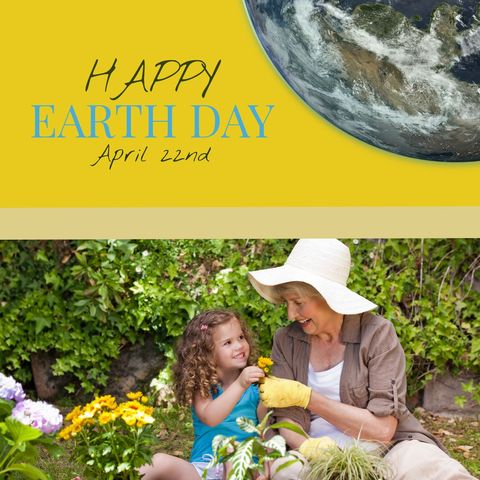 Grandmother and Granddaughter Celebrating Earth Day in Garden
