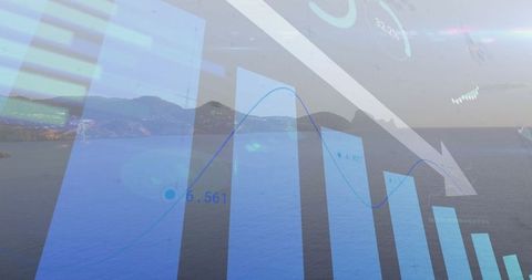 Financial Downtrend Merging With Coastal Landscape
