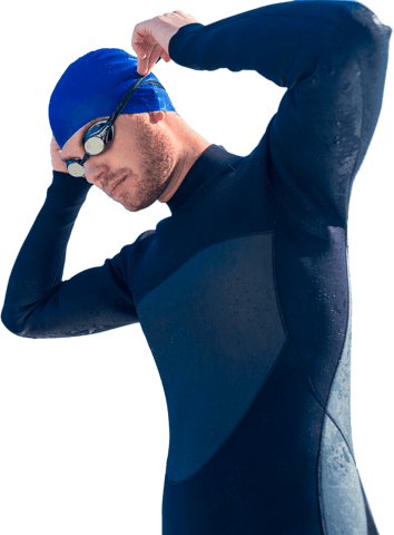 caucasian swimmer ready for competition with goggles and cap - Download Free Stock Videos Pikwizard.com