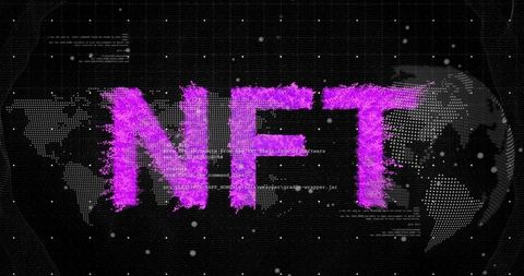 Digital Globe with NFT Overlay on Black Background