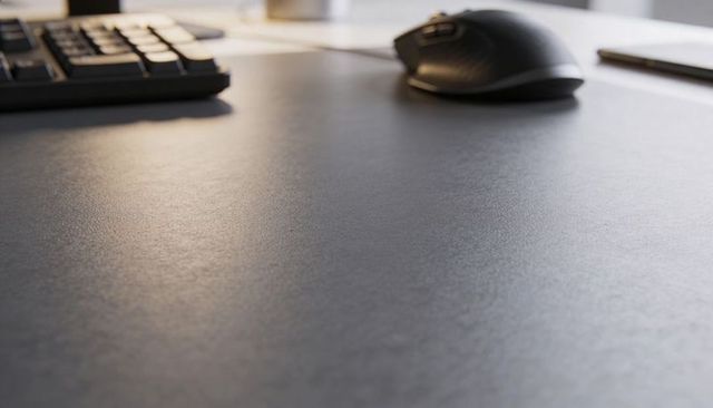 Textured dark desk mat closeup with keyboard and mouse on minimal office surface for product mockups
