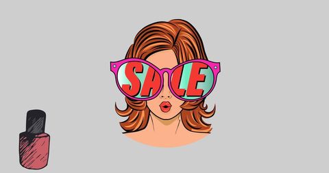 Pop Art Sale Concept with Sunglasses and Nail Polish