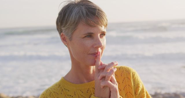 Pensive Woman Enjoying Sunset at Beach - Download Free Stock Images Pikwizard.com