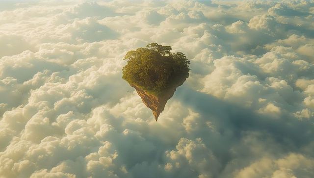 Floating Island Above Cloud Sea with Lush Greenery