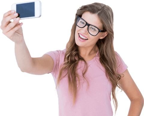 Smiling Blonde Woman Taking Selfie Gentleman Transparent