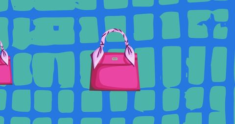 Vibrant pink handbags on abstract blue background