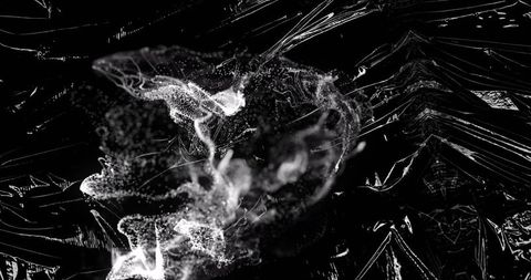 Monochrome Digital Expression with Moving Smoke and Black Plastic