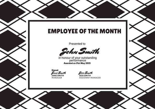 Bold Black and White Employee of the Month Certificate Template - Download Free Stock Templates Pikwizard.com