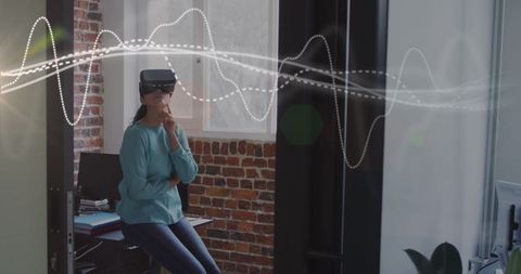 Businesswoman Engages with Virtual Reality Data Visualization