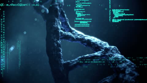 DNA Strand Animation with Digital Data Overlay