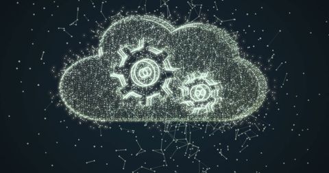 Digital Cloud with Cogs and Network Grid Background - Download Free Stock Images Pikwizard.com