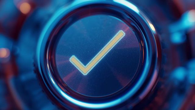 Futuristic digital interface with led checkmark icon