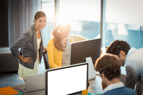 Transparent Businesswoman Smiling with Colleagues at Modern Office - Download Free Stock Videos Pikwizard.com