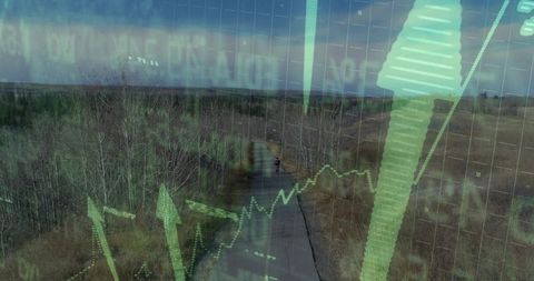 Youth Cycling Adventure with Overlay of Financial Charts and Arrows