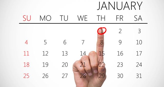 Finger Pointing to January 1st on Calendar - New Year Concept - Download Free Stock Images Pikwizard.com