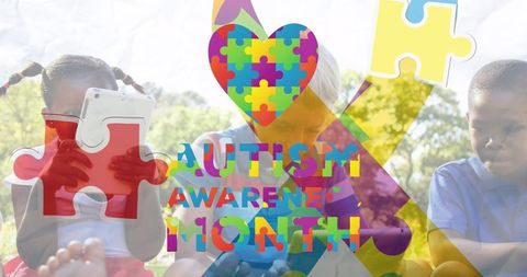 Colorful Puzzle Pieces with Children Promoting Autism Awareness - Download Free Stock Images Pikwizard.com