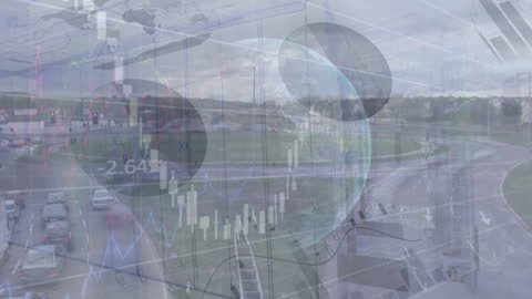Dynamic Financial Graphs Overlaying Bustling Cityscape