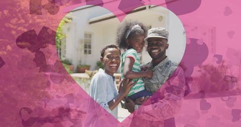 Happy Family with Military Parent in Charming Garden