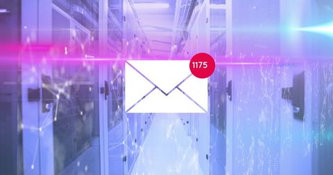 Innovative Mail Icon Overlaid on Data Center Aisle