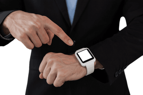 Businessman Pointing at Transparent Smart Watch Mid Section View - Download Free Stock Videos Pikwizard.com
