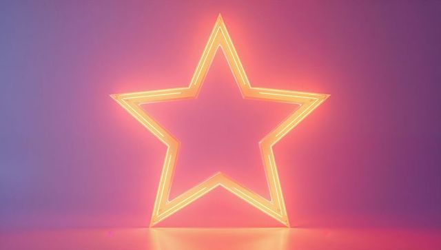 Glowing neon star sculpture with warm reflection