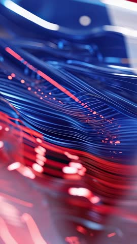 Vertical neon fluid: Gliding light activating rippling surface with pulsing red LEDs