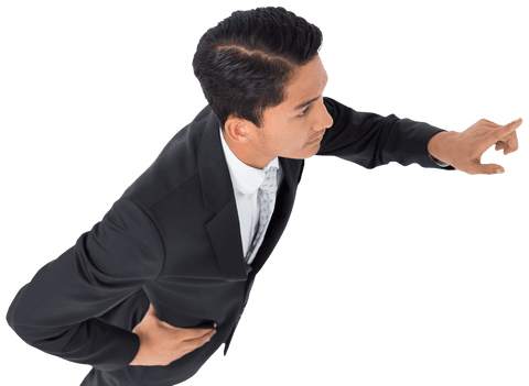 Businessman touching virtual screen gesture transparent exploration