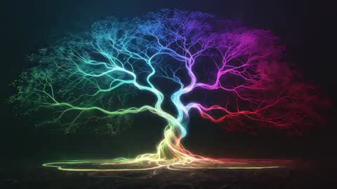 Glowing Neon Tree with Vivid Colors on Dark Background