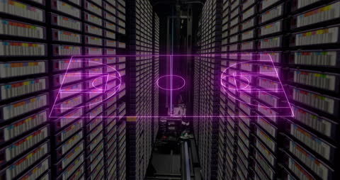 Futuristic Concept of Digital Stadium Overlay in a Data Center