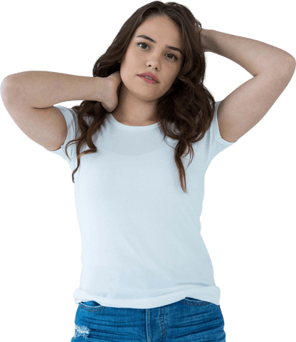 Caucasian Girl in Casual Pose on Transparent Background