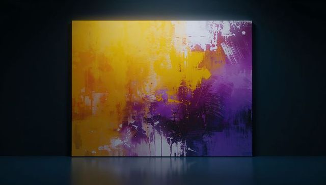 Vibrant Abstract Painting with Reflection in Modern Gallery